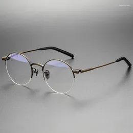 Sunglasses Frames Japanese Handmade Ultralight Titanium Half Frame Vintage Retro Round Glasses Men Women Myopia Prescription Eyewear