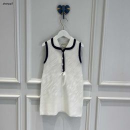 Top designer baby clothes Sleeveless design girls dress Size 90-160 CM high quality kids lapel dress Hollow ice silk fabric Child skirt June21