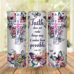 Water Bottles 1pc 20oz Faith Does Not Make Things Easy It Makes Them Possible Tumbler With Lid And Straw Christian Insulated Cups