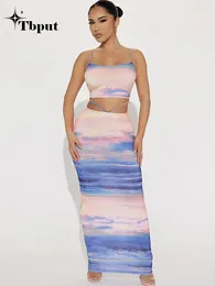 Work Dresses Sexy Gradient Long Skirt 2 Piece Sets Fashion Crop Top Bodycon Skirts Women 2024 Summer Beach Vocation Causal Outfits