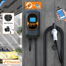 7.6KW 5m Cable GB/T Socket EVSE Wallbox 32A 22KW 3Phase 16A 11KW Electric Vehicle APP Control Charging Station