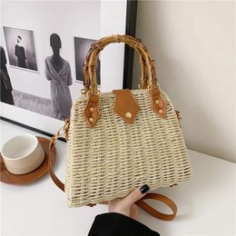 Evening Bags Women's Bohemian Crossbody Bag Ins Chic Straw Woven Beach Clip Shoulder Female Rattan Wicker Bamboo Handle Handbag