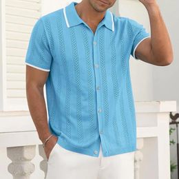 Men's Casual Shirts Men Summer Fashion T Shirt Hollow Breathable Cardigan Short Sleeved Camisas De Hombre
