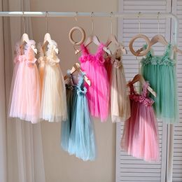 Baby Kids Clothing Fashion Cute Girls Flowers Embroidered Mesh Dresses Summer Girl Cute Beach Dress Fluffy Camisole Skirts 7Colors Available Wholesale