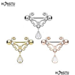 Nipple Rings 1 Pair Teardrop Pendant Ring Breast Piercing Bar Zircon Dangle Bars Body Jewelry 14G Drop Delivery Dhch7