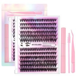 PRAECLARUS 12Rows240PCS DIY Cluster Eyelash Extension Set With Bond Seal 30P mix 40P D Curl 9-16mm Mixed Lashes Extension Long 240521