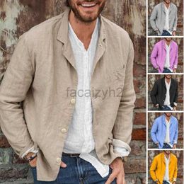 Men's Plus Tees Polos Cotton linen suit jacket for men's autumn casual loose fitting suit top T Shirts tops