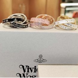 Designer Vivienewestwood Ring Empress Dowager Xis Three Ring Enamel Engraving Super Cool And Sweet Ring Small And Popular Punk Three Ring Stacked Ring 2024