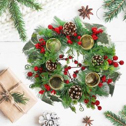 Decorative Flowers Xmas Rings Wreath Decor Ornament Wreaths Holder Party Christmas Green Leaves For Pillars
