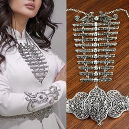 Sunspicems Retro Silver Colour Caucasia Womens Belt Chest Traditional Wedding Jewellery Set All Crystal Performance 240508