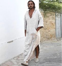 Mens Ethnic Robes Loose Striped Long Sleeve Hooded Vintage Casual Dress Kaftan men039s t shirt casual 2018 Vintage Dress Kaftan5306441