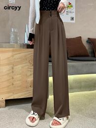 Women's Pants Baggy Women 2024 Autumn High Waisted Double Button Pleated Wide Leg Pant Office Ladies Full Length Solid Suit Trousers