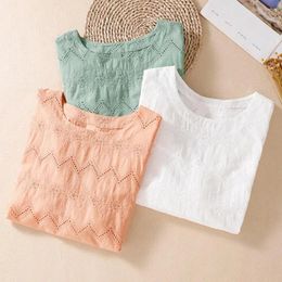 Women's Blouses Embroidered Round Neck Blouse Stylish Summer Tops Floral Tee Ruffle Chiffon Loose Fit Tunic For A