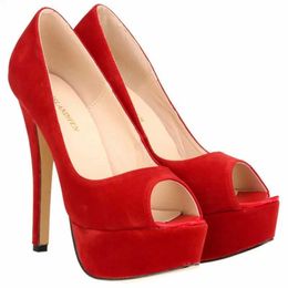 Dress Shoes Women Stilettos Sexy High Heels Shoes Peep Toe Velvet Pumps Platform Lady Evening Party Red Wedding Black Office Shoes 817-16VE H240521 0T9K