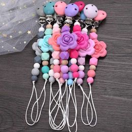 Pacifier Holders Clips# Baby pacifier chain silicone dental clip wooden beads baby pacifiers d240521