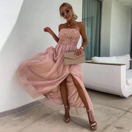 Casual Dresses Beach Party Dress Women Tube Top Maxi Elegant Lace Prom Ball Gown With Off Shoulder Bandeau Flower Applique