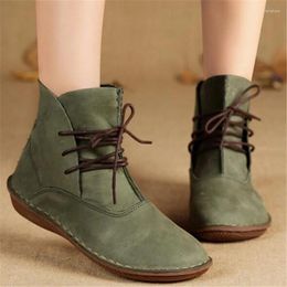 Boots Women Winter Shoes Handmade Genuine Leather And Retro Women's Singles Round Head Flat With Sen Female