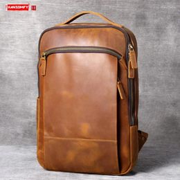 Backpack Vintage Crazy Horse Leather Bag Men Travel Laptop Male Genuine Computer Schoolbag First Layer Cowhide