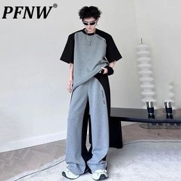 Men's Tracksuits PFNW Patchwork Men Two-piece Suit Contrast Color Letter Short Sleeve T-shirt Straight Sweatpants Set 2024 Summer 28W3294