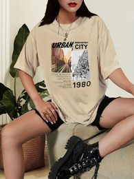 Urban City EST1980 Printing Tops Cotton TShirts For Womens Fashion Casual Soft Short Sleeve Loose Tees Comfortable Clothes 240517