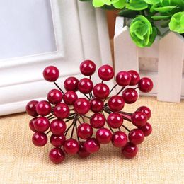 Decorative Flowers 40 Heads Mini Foam Fake Small Red Gold Berries Artificial Flower Fruit Stamens Cherry Wedding DIY Gift Box Decorated