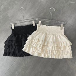 Skirts Female Style Ruffle Tiered Skirt Women High Waist Solid Criss Cross Tie Up A-Line Mini Kawaii Pleated Clothes Q548