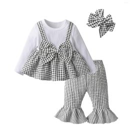 Clothing Sets Toddler Baby Girl Spring Autumn Long Sleeve Clothes Set For 1-3y Kids Girls Fashion Top With Bow Flared Pants Headband Outfit