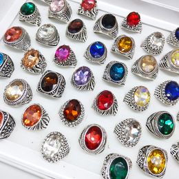 Multi-styles Mix Big Zircon Stone Silver Rings for Women Vintage Mens Luxury Antique Crystal Rings Wholesale Wedding Jewellery Birthday Party Gift with box