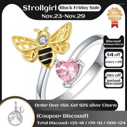 Cluster Rings 925 Sterling Silver Adjustable Bumble Bee With Pink Zircon Honeybee Jewellery Birthday Christmas Gifts For Women Wife Friend