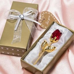 Decorative Flowers Crystal Glass Rose Artificial Table Decoration For Wedding Gold Roses Flower Gift Box Romantic Ornaments