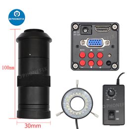 Industrial HDMI VGA Digital Microscope Set Full HD 13MP 60F/S HDMI VGA Microscope Camera+130X C mount lens 56 LED Ring Light