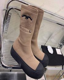 Fall Designer Womens Flying Sock Stivali Piattaforma Scarpe a costola Nera Black Ankle High Stivale Schermo Casual Scheda Casual Outdoor3108509