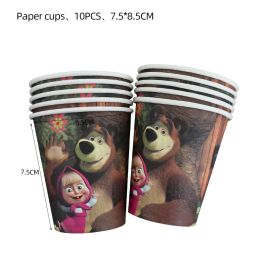Mashas And Bear Birthday Party Backdrop Masa Woodland Green Grass Baby Background Disposable Cup Tablecloth 3D Balloons Decor