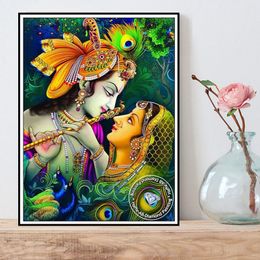 India Radha Krishna Diamond Painting AB Drills Full Square Hindu Religious Art Mosaic Cross Stitch Handwork Living Room Decor