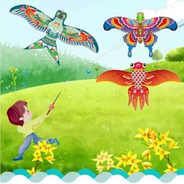 Kite Accessories Cartoon butterfly holding fishing rod kite safety material with handle childrens flying kite toy telescopic rod eagle WX5.21