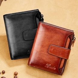 Mens Wallets RFID Genuine Leather Trifold Wallets For Men with ID Window and Credit Card Holder Man Purse Male Wallet Retro 240521