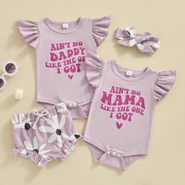 Clothing Sets Lovely Summer Born Baby Girls Clothes Ruffles Sleeve Letter Print Bodysuits Tops Drawstring Shorts Headband Casual Outfits