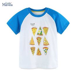 T-shirts Little maven Tops Chidlrens Clothing Kids Clothes for Baby Boys Tops Korean Teenagers Blouses T-shirt Cartoon Pizza Cotton Y240521