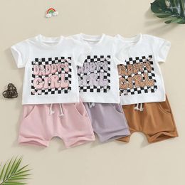 Clothing Sets 0-36months Baby Girls Outfit Letter Print Short Sleeve T-Shirt And Elastic Shorts Set Infant Summer Clothes