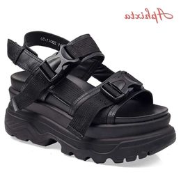 Platform Aphixta Wedge 8cm 797 Sandals High Heels Shoes Women Buckle Leather Canvas Summer Zapatos Mujer Wedges Woman Sandal 230 5de s