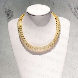 925 Sterling Silver with Yellow Gold Plated Iced Out Vvs Moissanite Hip Hop Big Huge 14mm Cuban Link Chain