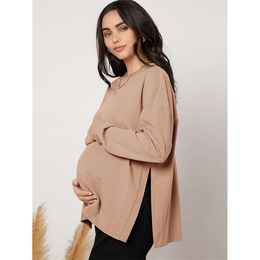 Women's Maternity T-Shirt Long Sleeve Split Side Pregnancy Tee Tops maternity shirts workout tops for wor L2405