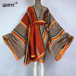 Africa Print Sweet Lady Beach Bohemian Long Cardigan Cover-up Casual Boho Maxi Holiday Party Kimono With Belt Beachwear