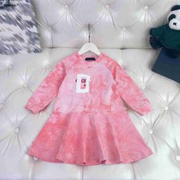 Top girl clothes round neck baby partydress autumn pure cotton Kids skirt Size 100-150 Long sleeved Child frock Nov10