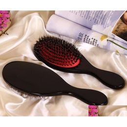 Hair Brushes Black Boar Bristle Brush Scalp Mas For Salon Paddle Drop Delivery Products Care Styling Tools Dhak0
