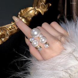 Cluster Rings 2024 Exaggerated Large Shell Beads Luxury Ring Irregular Zircon Women Jewellery Accessories Wedding Christmas Gift