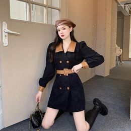 Casual Dresses 4XL Autumn/Winter French Hepburn Style Black Dress With Lace-UP Slim Waist Fat Sister Unique Patchwork Blazer Female