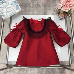 Top girl dress designer child dresses Size 100-150 Grid letter embroidery baby skirt Black pearl embellishments Kids frock Dec05