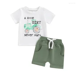 Clothing Sets Toddler Baby Boy Summer Clothes Tractor Letter T-Shirt Tops Shorts Set Kids Western Country Farm