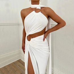 Beach Dress Women Summer 2024 Outlet Bath Suit Sexy Backless Hollowed Out Strapless Irregular Bandage Skirt Slit Leg Solid